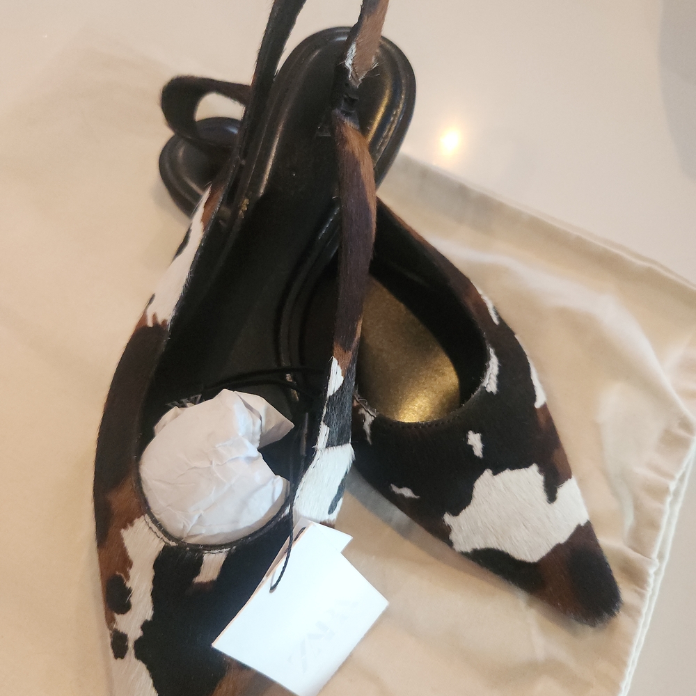 ZARA Cow Print Slingback Flats – Sold Out – NWT – Size 40 (US 9.5/10)